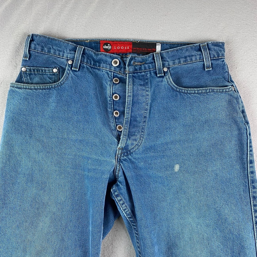 Vintage Levis Jeans 34x30 (Actual 33x29) Blue SilverTab Loose Baggy Made In USA - Picture 2 of 16